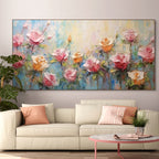 PASTEL ROSE GARDEN: Original Impasto Pink Yellow Cream Floral Canvas