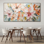 PEACH BLOSSOM: Impasto Italian Peach White Floral Arrangement Canvas