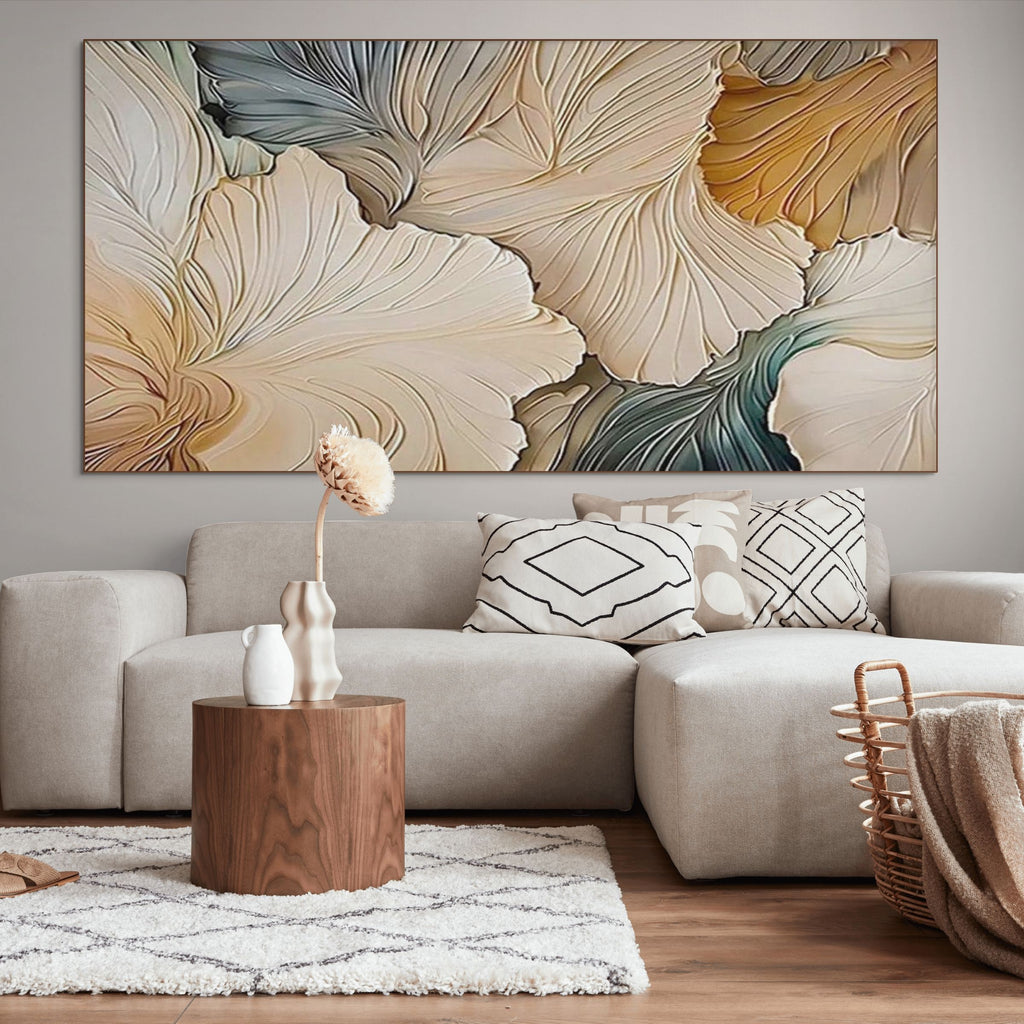 PETAL WHISPERS: Wabi Sabi Textured Floral Painting in Neutral Beige Tones