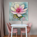 BLUSHING BLOOM: Textured Impasto Soft Pink White Single Flower Canvas