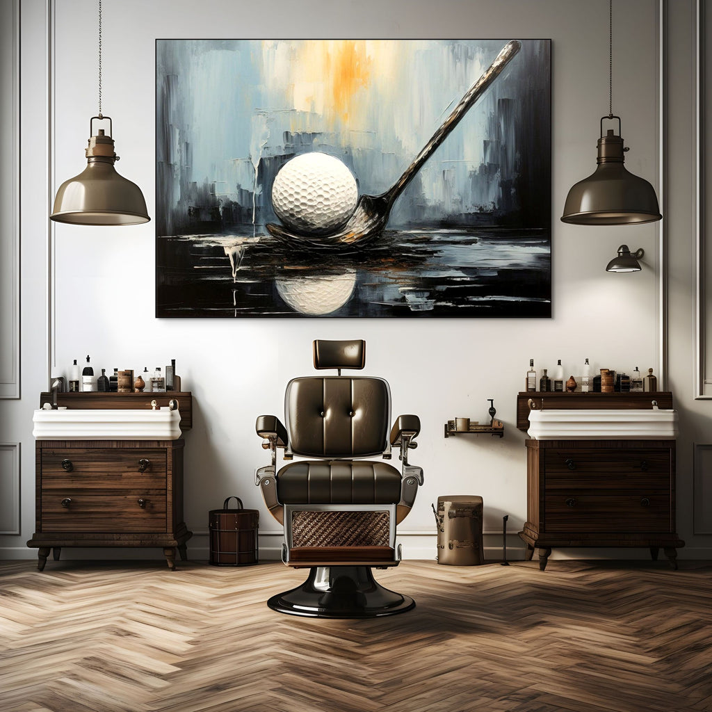 POISED: Textured Minimalist Golf Still Life Painting with Precision Focus