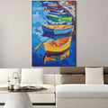 RAINBOW HARBOR: Vibrant Impasto Boatscape Colorful Harbor Art Cheerful Energy
