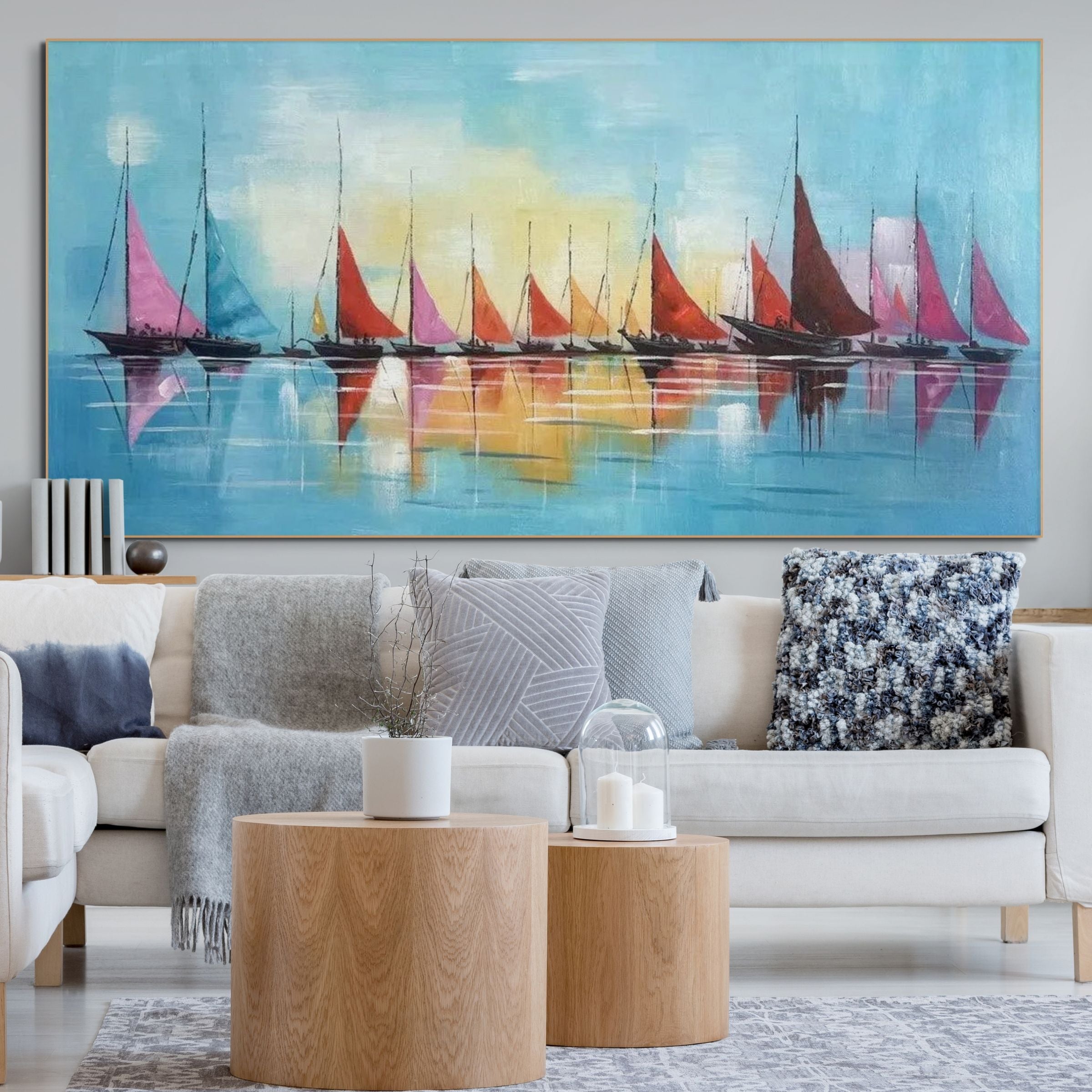 REGATTA: Textured Sailboat Seascape Panoramic Wall Art