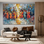 Rhythm in Hue: Textured Music Wall Art Cello Ensemble Painting