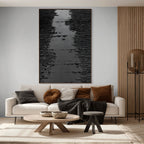 RIPPLED EBONY CASCADE: Black Minimalist Textured Wall Art
