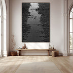 RIPPLED EBONY CASCADE: Black Minimalist Textured Wall Art