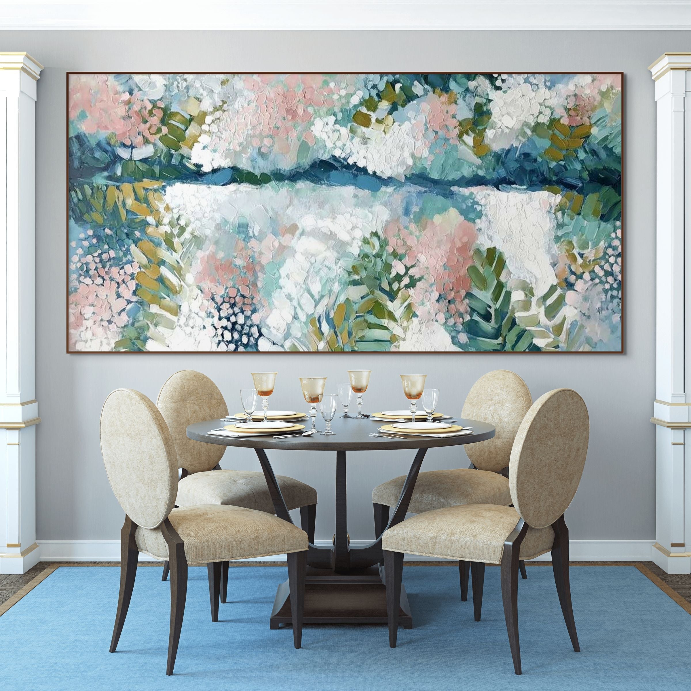 RIVER OF PETALS: Textured Impasto Impressionistic Blossoms Canvas