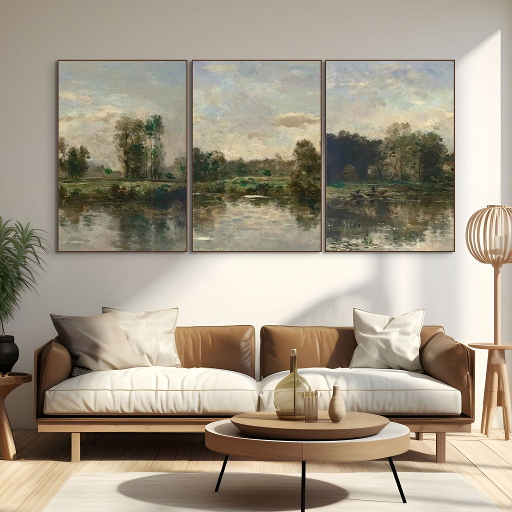 RIVERSIDE TRIPTYCH: Tranquil River Triptych Wall Art Set of 3