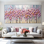 ROSEWOOD DAWN: Stylized Trees Pink Blossom Canvas