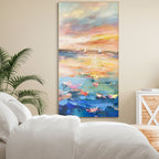SAILING AT SUNSET: Textured Sailboats Gliding Tranquil Sea Vibrant Canvas