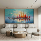 SAILING INTO SUNSET: Textured Sailboat Seascape Panoramic Wall Art