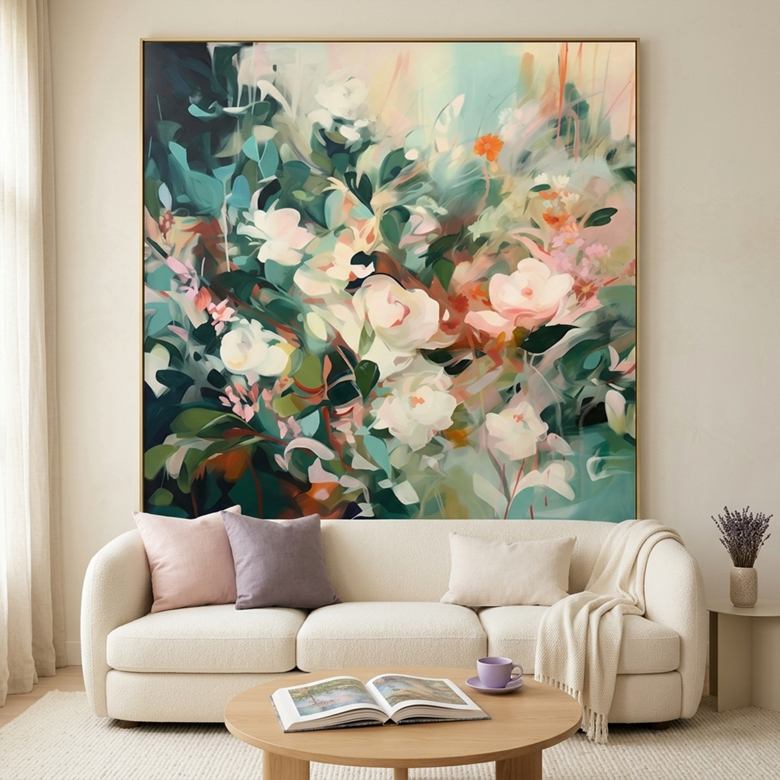 SECRET GARDEN: Impressionistic Soft Hue Square Floral Oil Canvas
