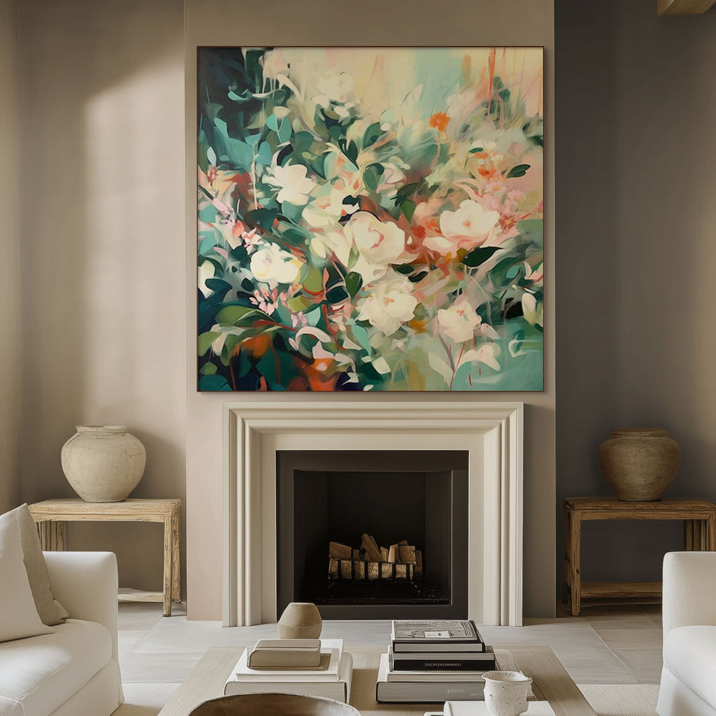 SECRET GARDEN: Impressionistic Soft Hue Square Floral Oil Canvas