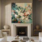 SECRET GARDEN: Impressionistic Soft Hue Square Floral Oil Canvas