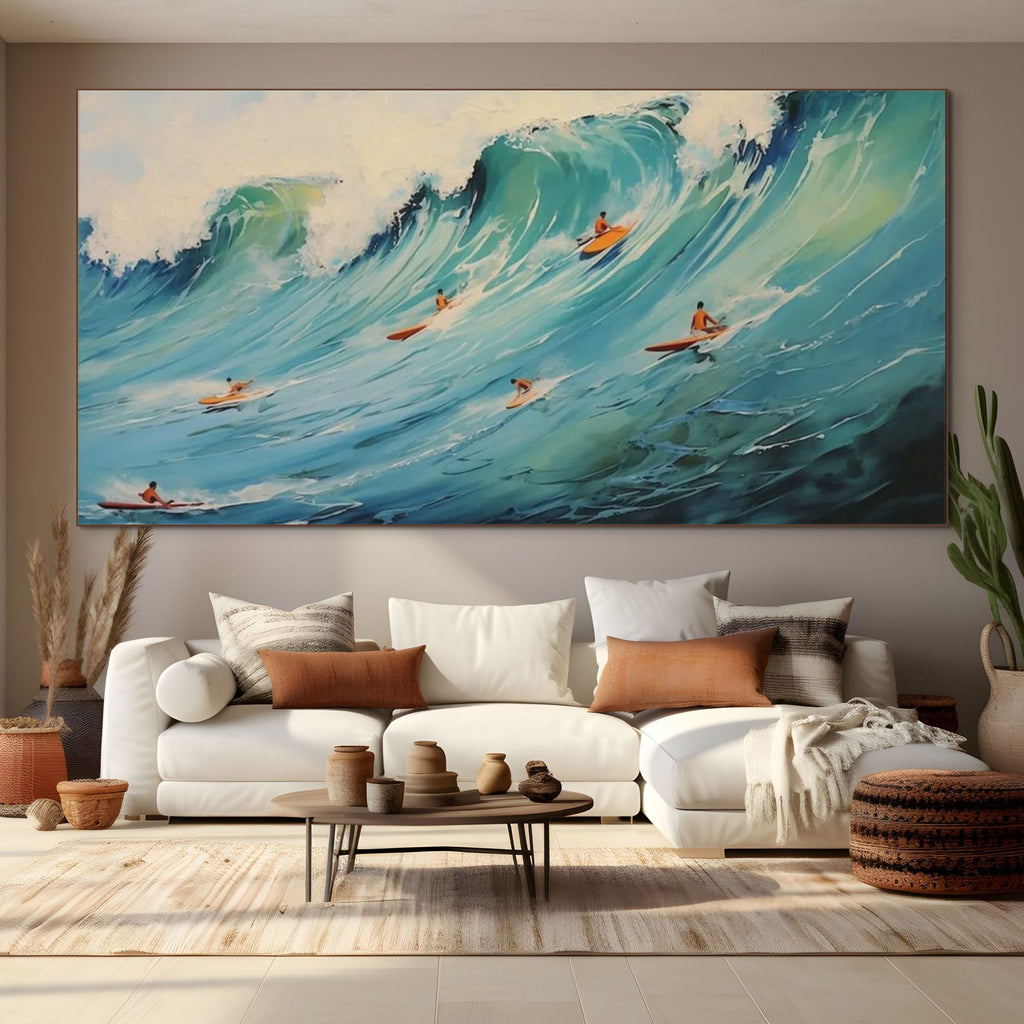 Epic Ride: Textured Ocean Surf Wall Art with a Majestic Wave