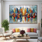 SKYLINE SONATA: Textured Jazz Music Wall Art Palette Knife Painting