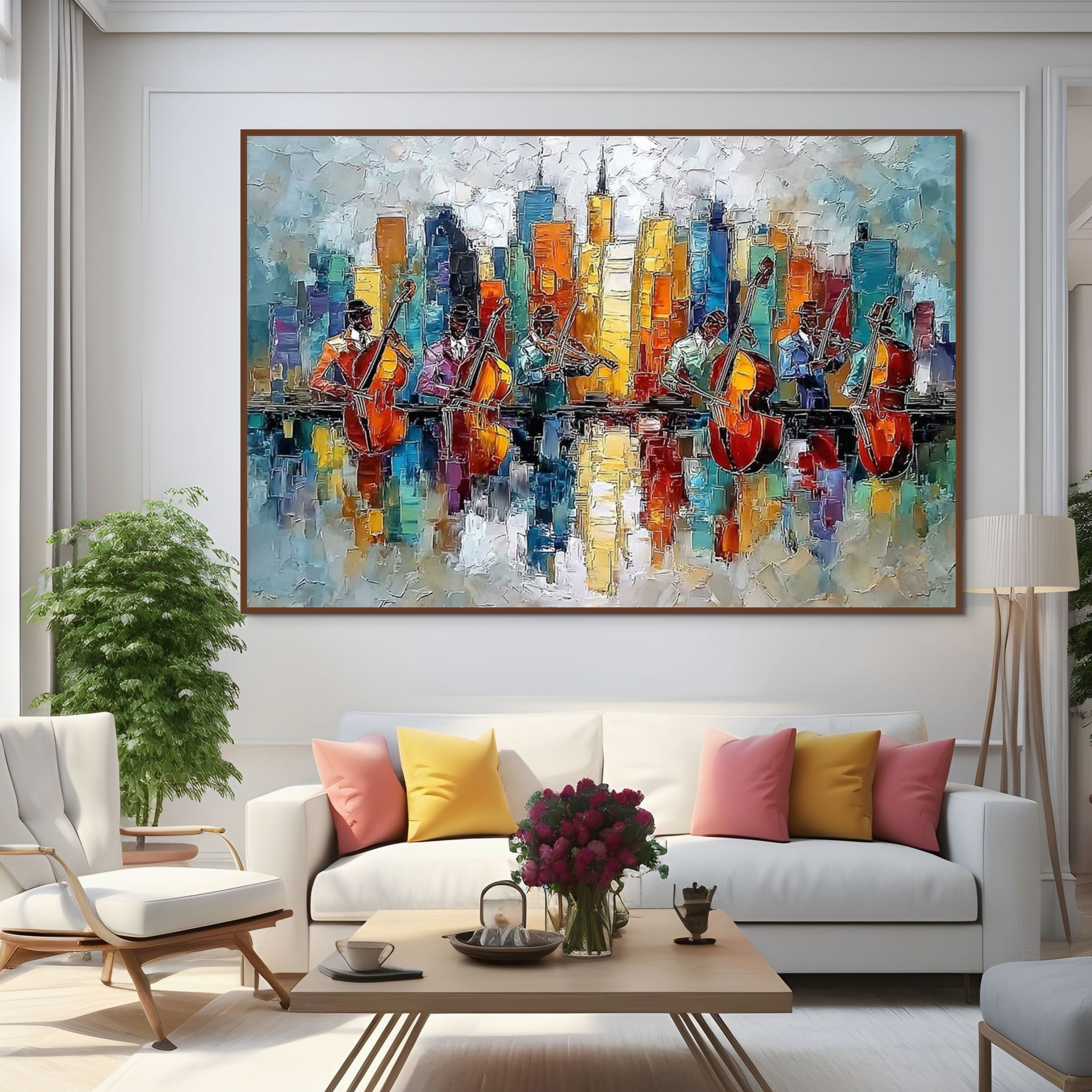 SKYLINE SONATA: Textured Jazz Music Wall Art Palette Knife Painting