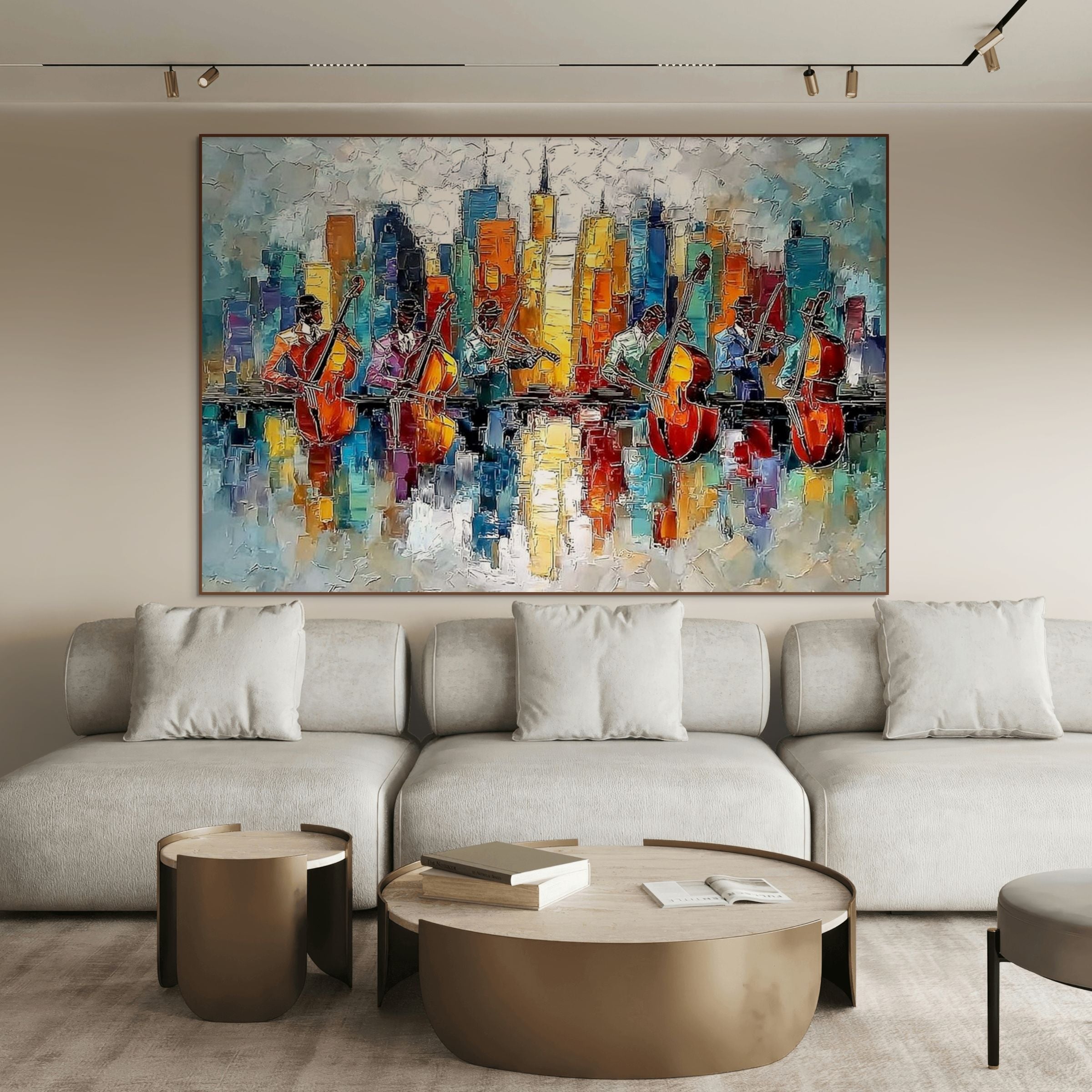 SKYLINE SONATA: Textured Jazz Music Wall Art Palette Knife Painting