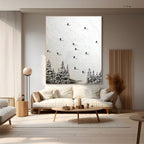 SNOW DANCE: Minimalist Skiing Art on Textured Square Canvas for Contemporary Decor