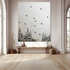 SNOW DANCE: Minimalist Skiing Art on Textured Square Canvas for Contemporary Decor