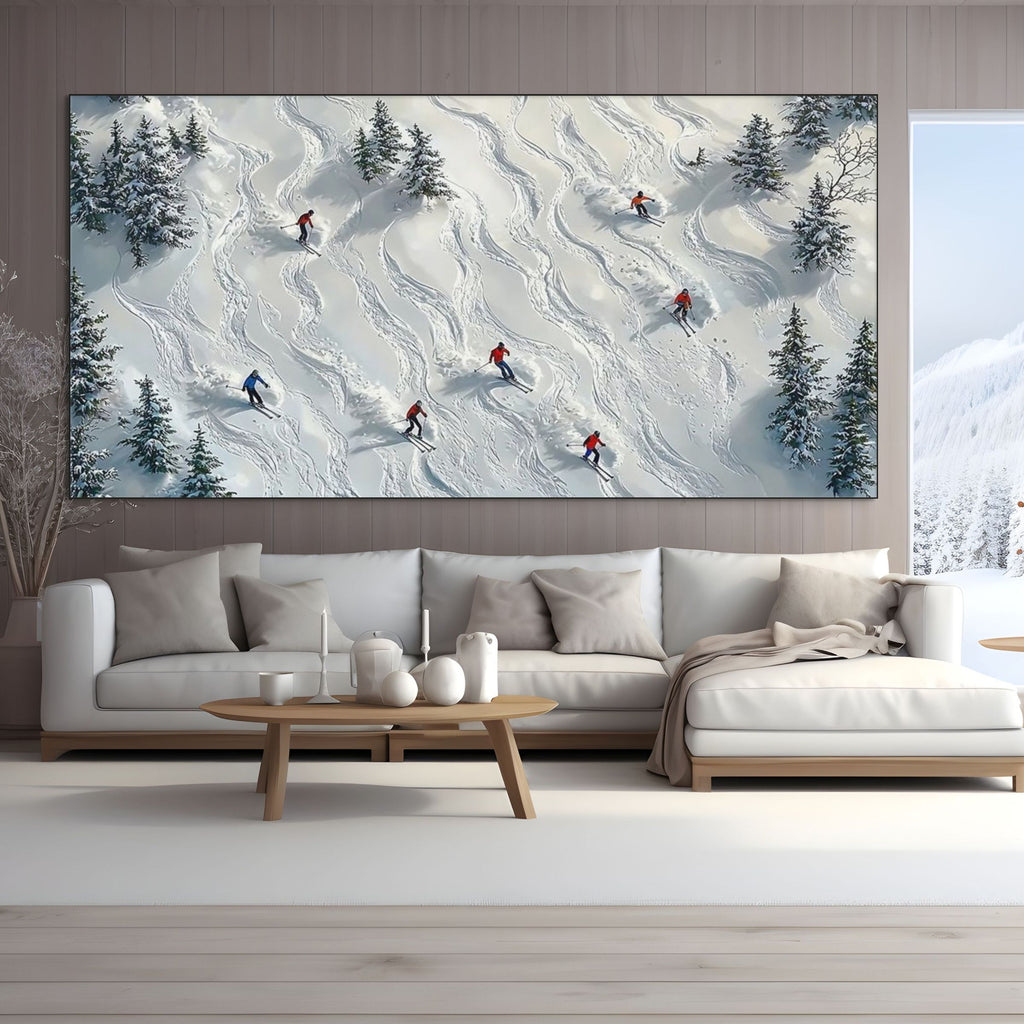 Snow Dance: Minimalist Ski Wall Art Calm Winter Landscape Decor