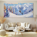 SNOWY SLOPES: Panoramic Ski Resort Painting Winter Landscape Wall Art
