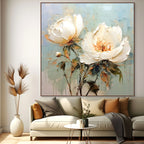 WHITE PEONY DUET: Square Two Peonies Oil Painting