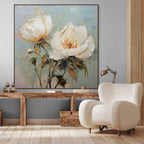 WHITE PEONY DUET: Square Two Peonies Oil Painting