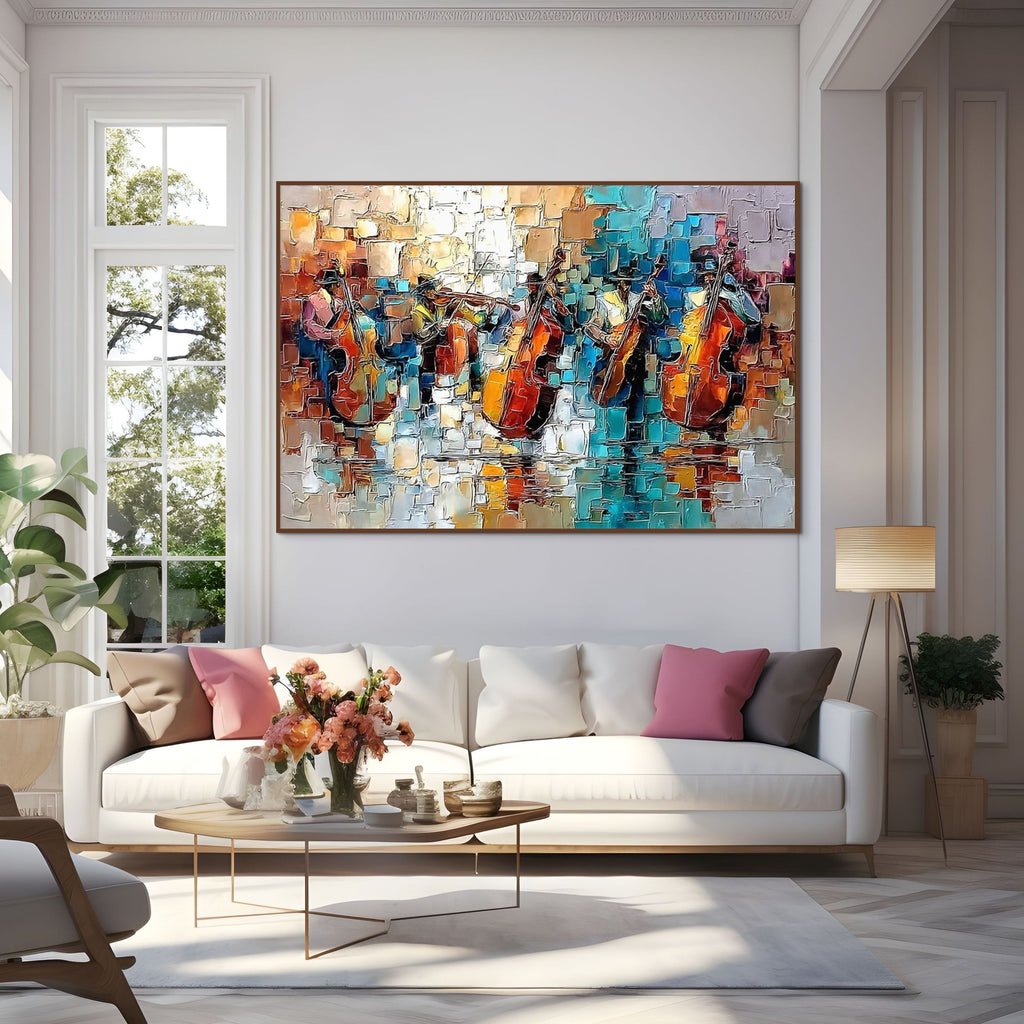 STREET SYMPHONY: Textured Impasto Musical Quartet Painting