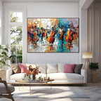 STREET SYMPHONY: Textured Impasto Musical Quartet Painting