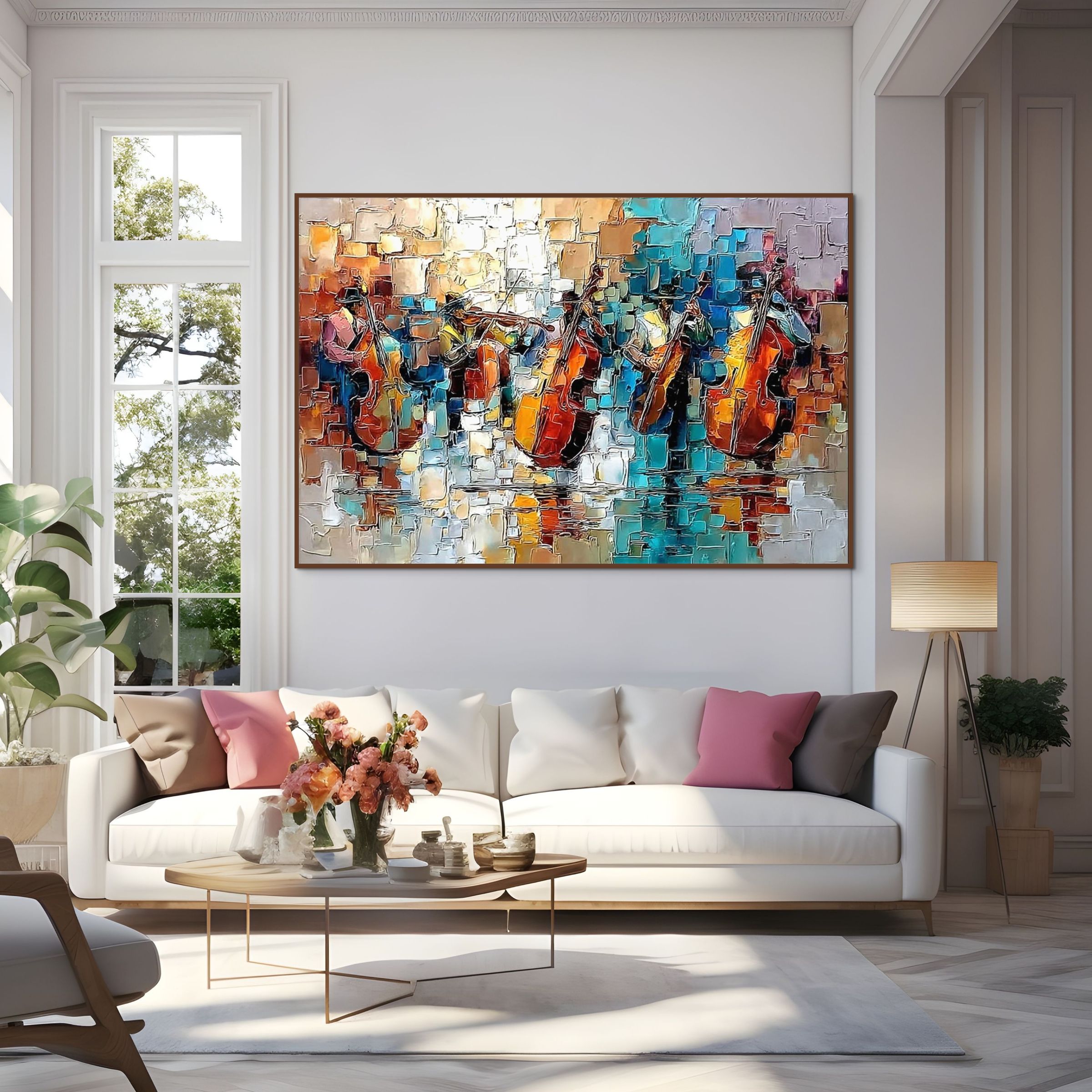 STREET SYMPHONY: Textured Impasto Musical Quartet Painting