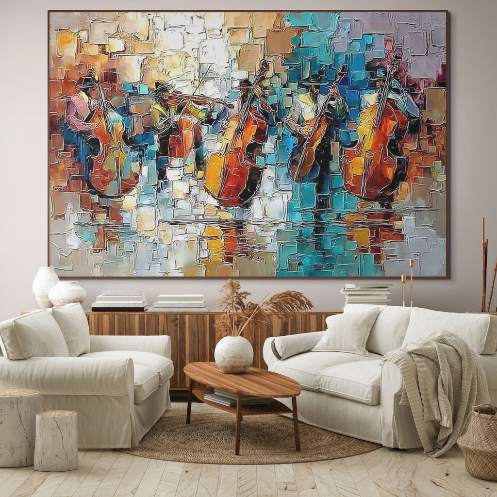 STREET SYMPHONY: Textured Impasto Musical Quartet Painting