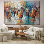 STREET SYMPHONY: Textured Impasto Musical Quartet Painting