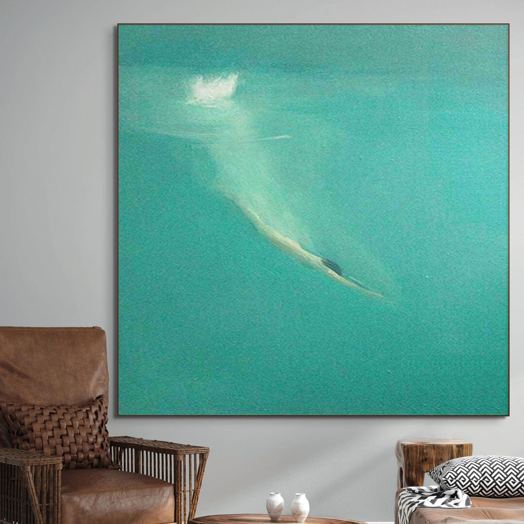 SUBMERGE: Minimalist Diver Painting in Calm Turquoise Blue