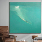 SUBMERGE: Minimalist Diver Painting in Calm Turquoise Blue
