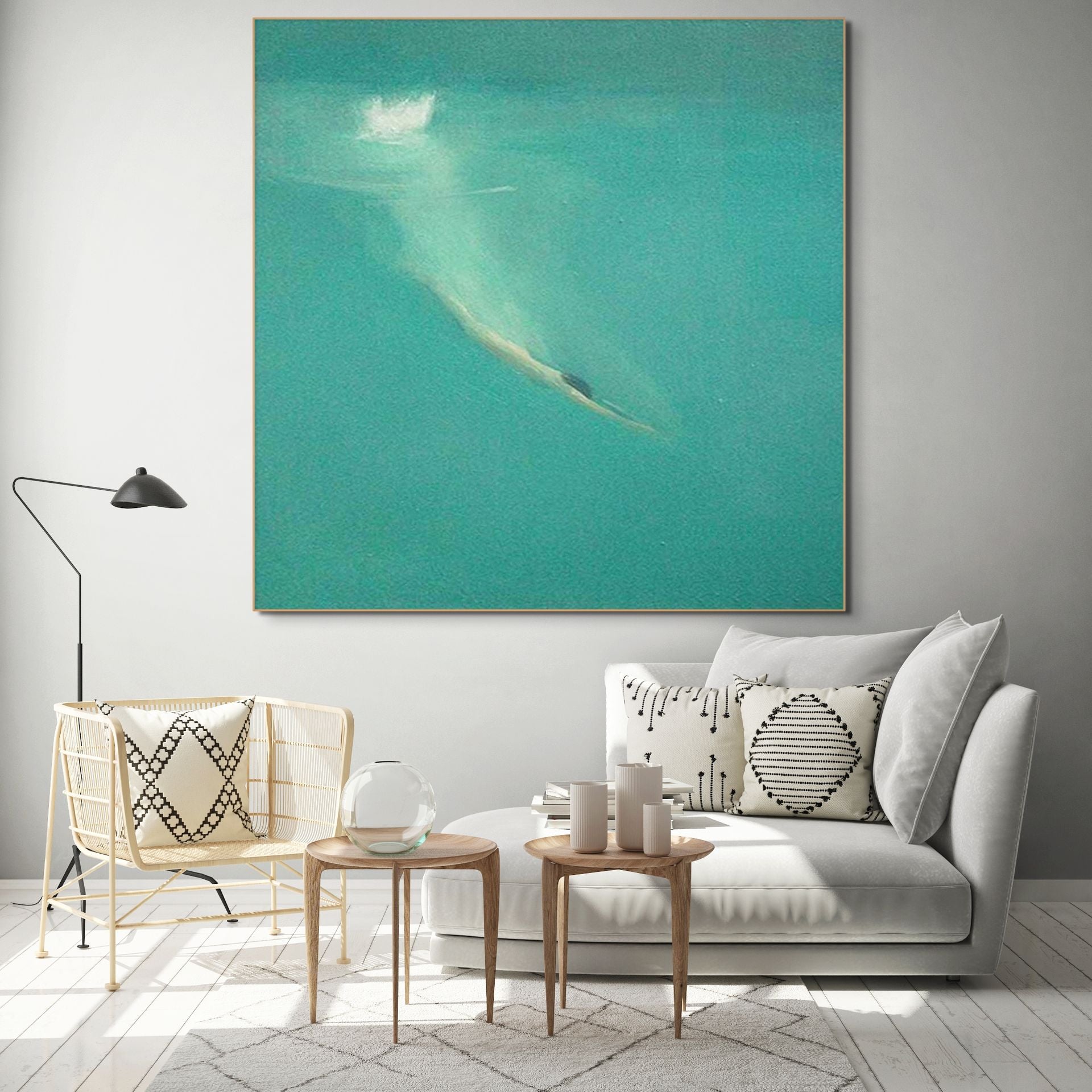 SUBMERGE: Minimalist Diver Painting in Calm Turquoise Blue