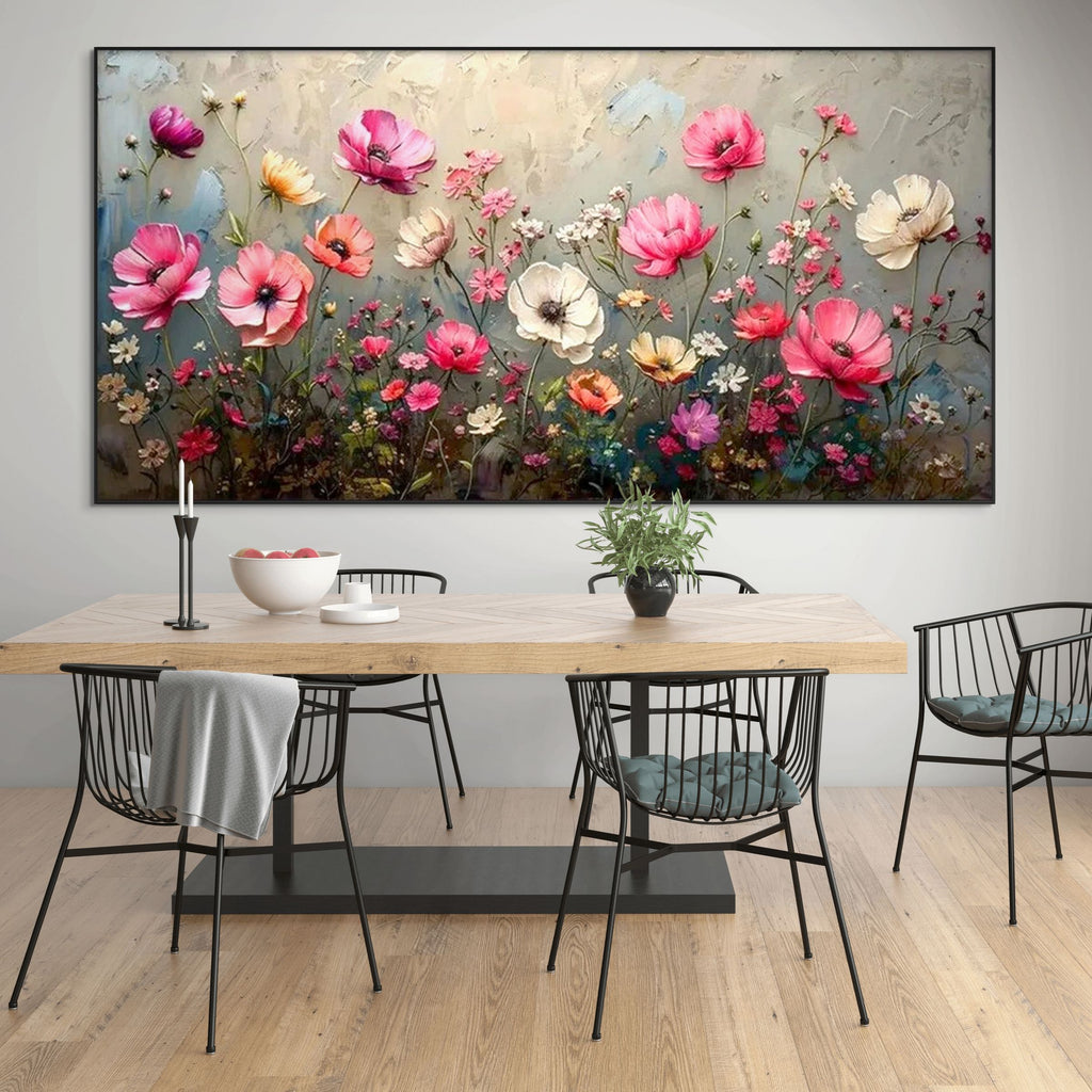 SUMMER BLOOM: Textured Pink White Floral Canvas