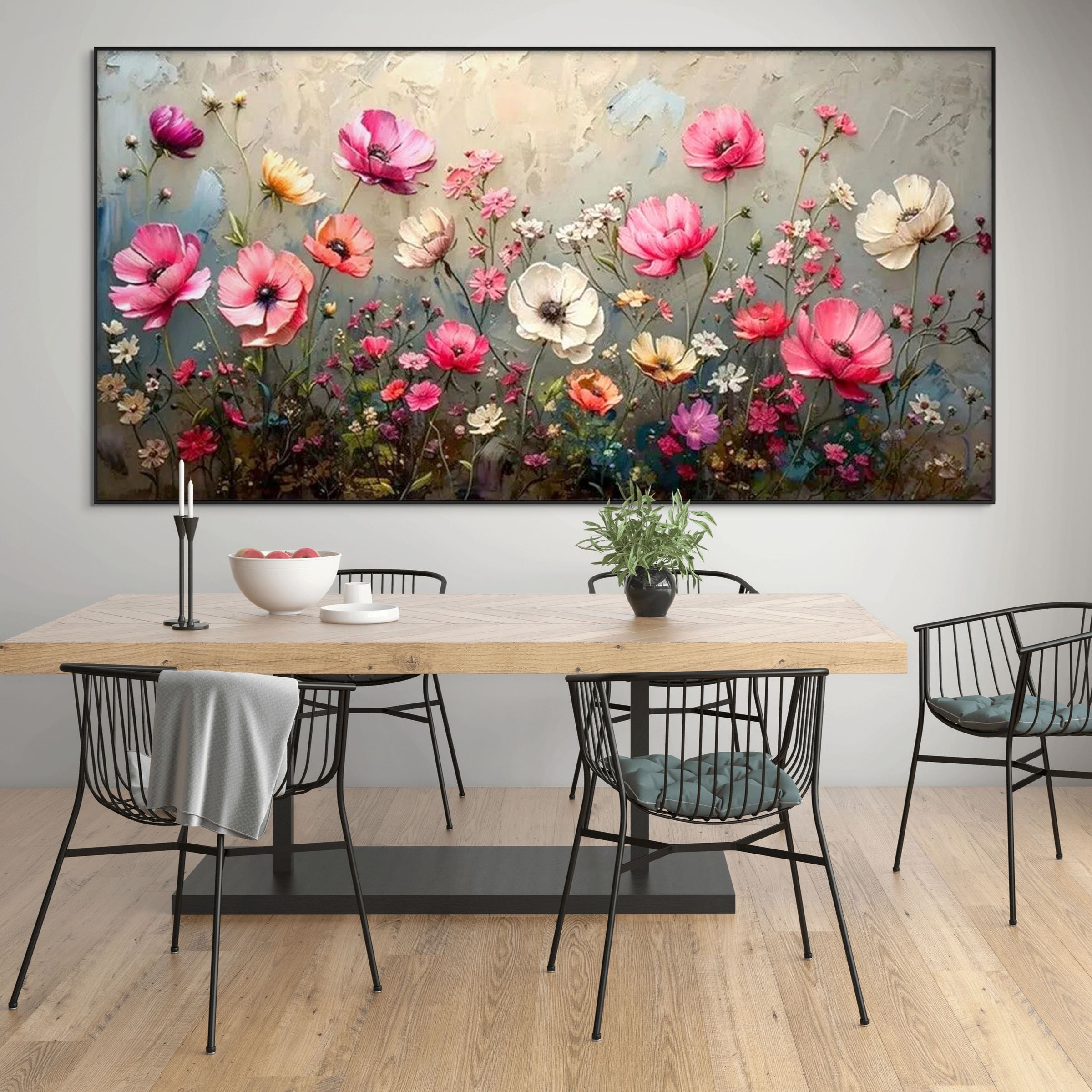SUMMER BLOOM: Textured Pink White Floral Canvas