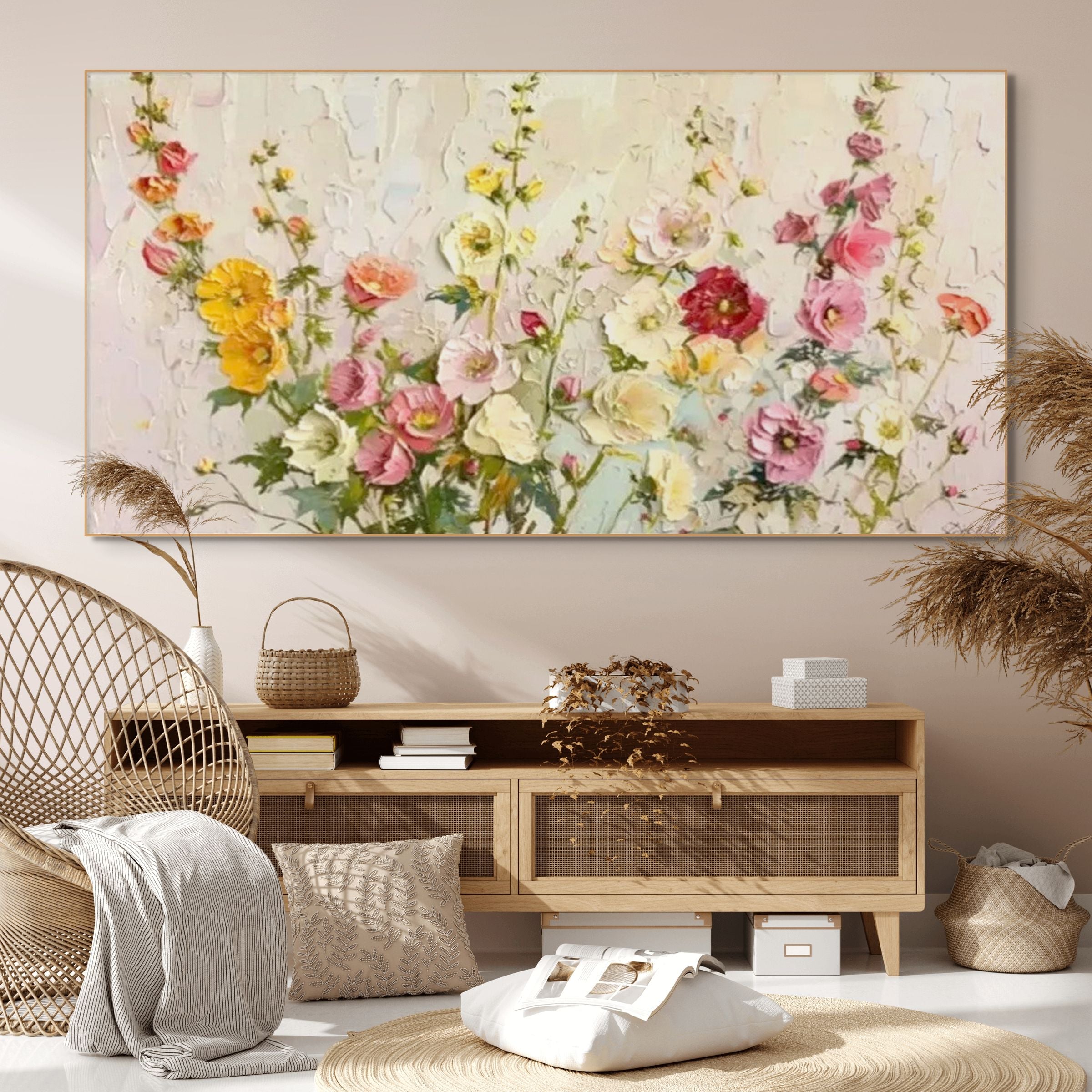 SUMMER BOUQUET: Impasto Colorful Bountiful Flowers Canvas