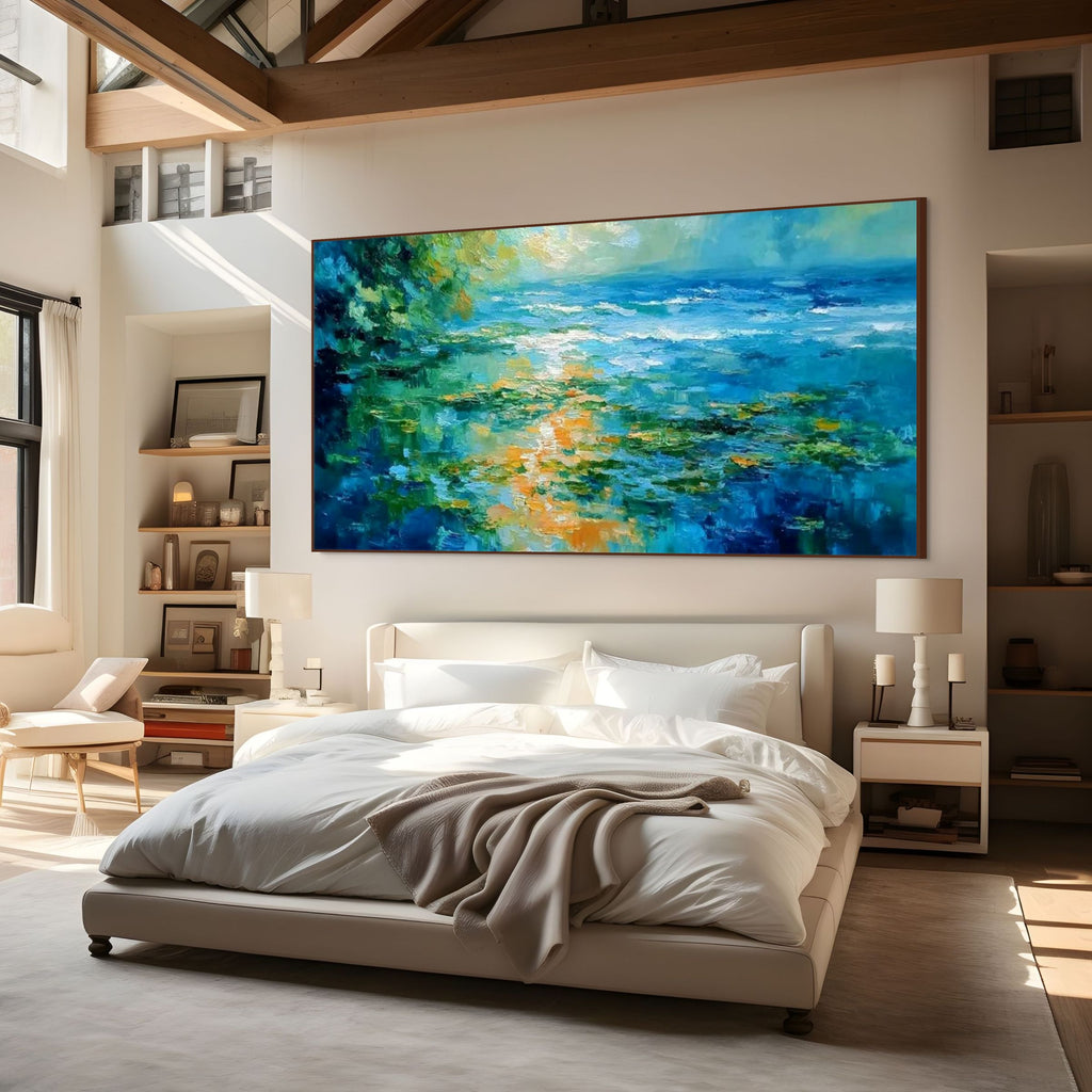 SUN-KISSED LAGOON: Impasto Golden Light Dancing On Serene Waters Canvas