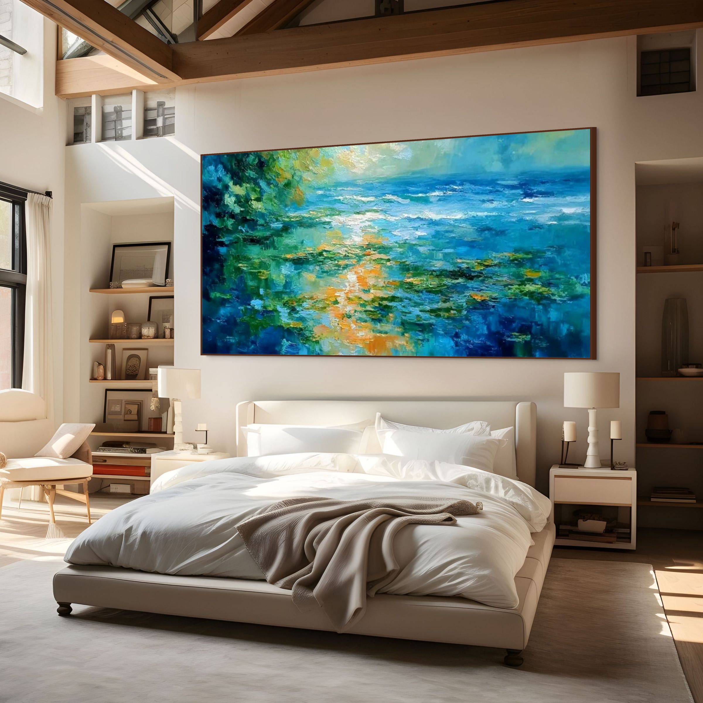 SUN-KISSED LAGOON: Impasto Golden Light Dancing On Serene Waters Canvas