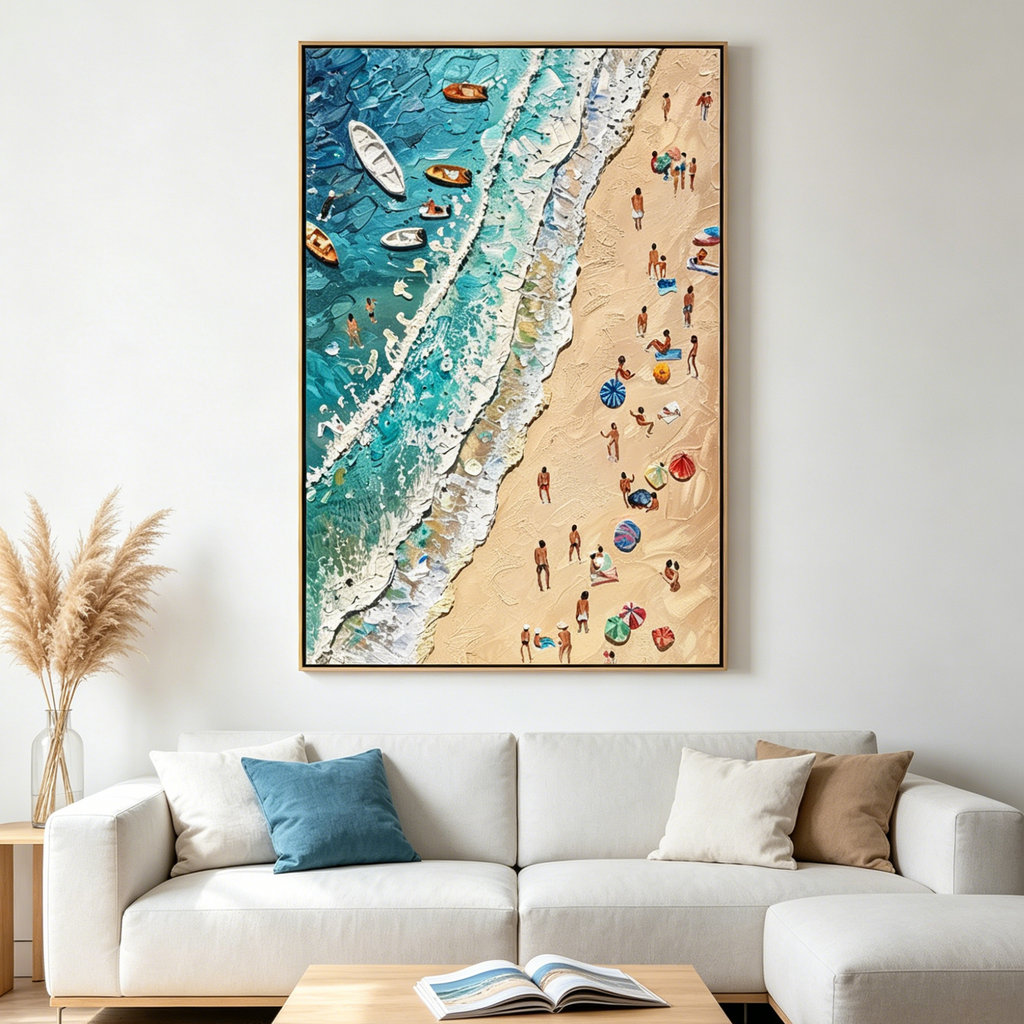 SUN KISSED SHORES: Textured Aerial Beach Scene Canvas