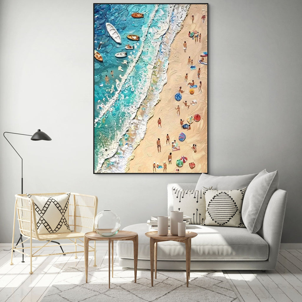 SUN KISSED SHORES: Textured Aerial Beach Scene Canvas