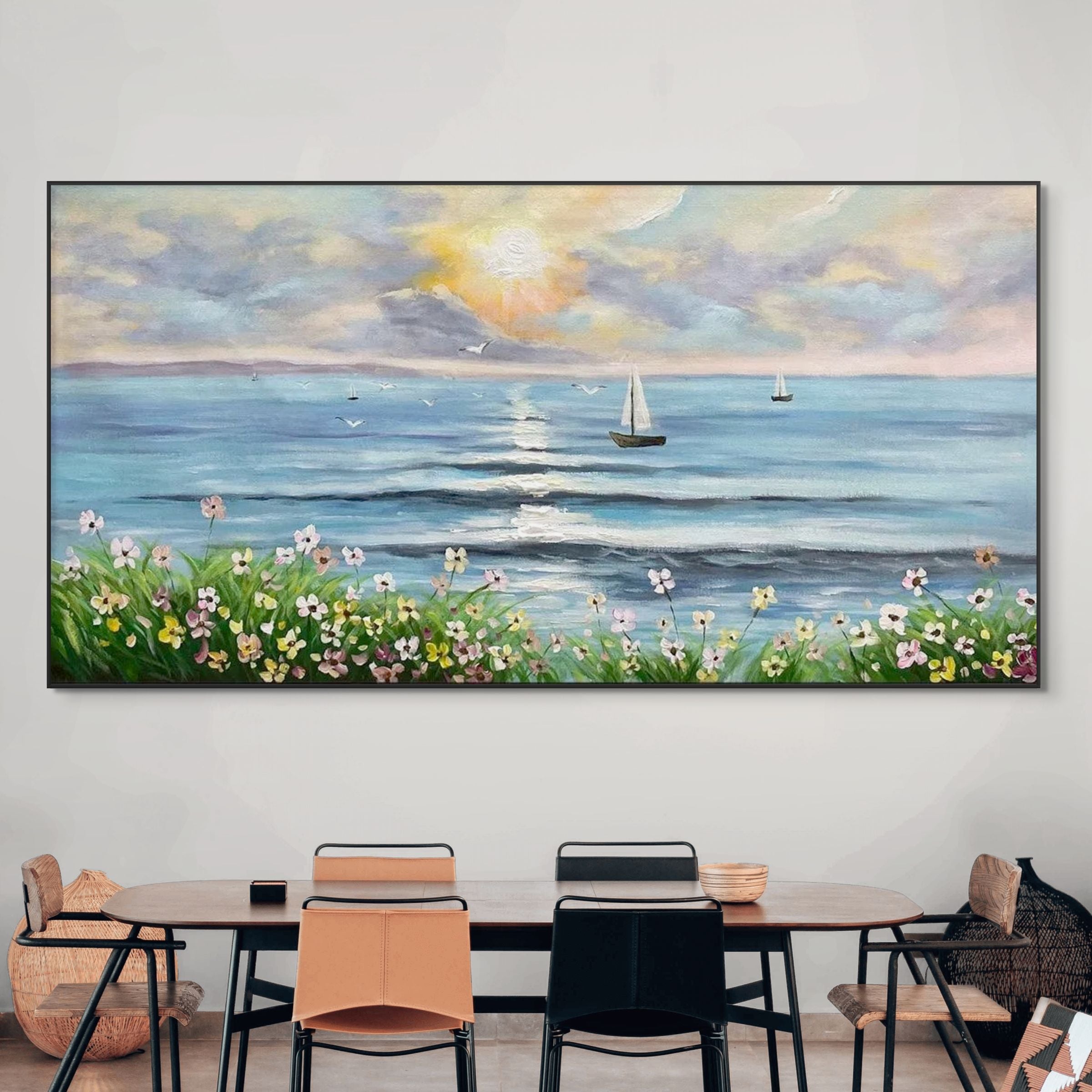 SUNSET SAIL: Textured Warm Sunset Sailboats Canvas