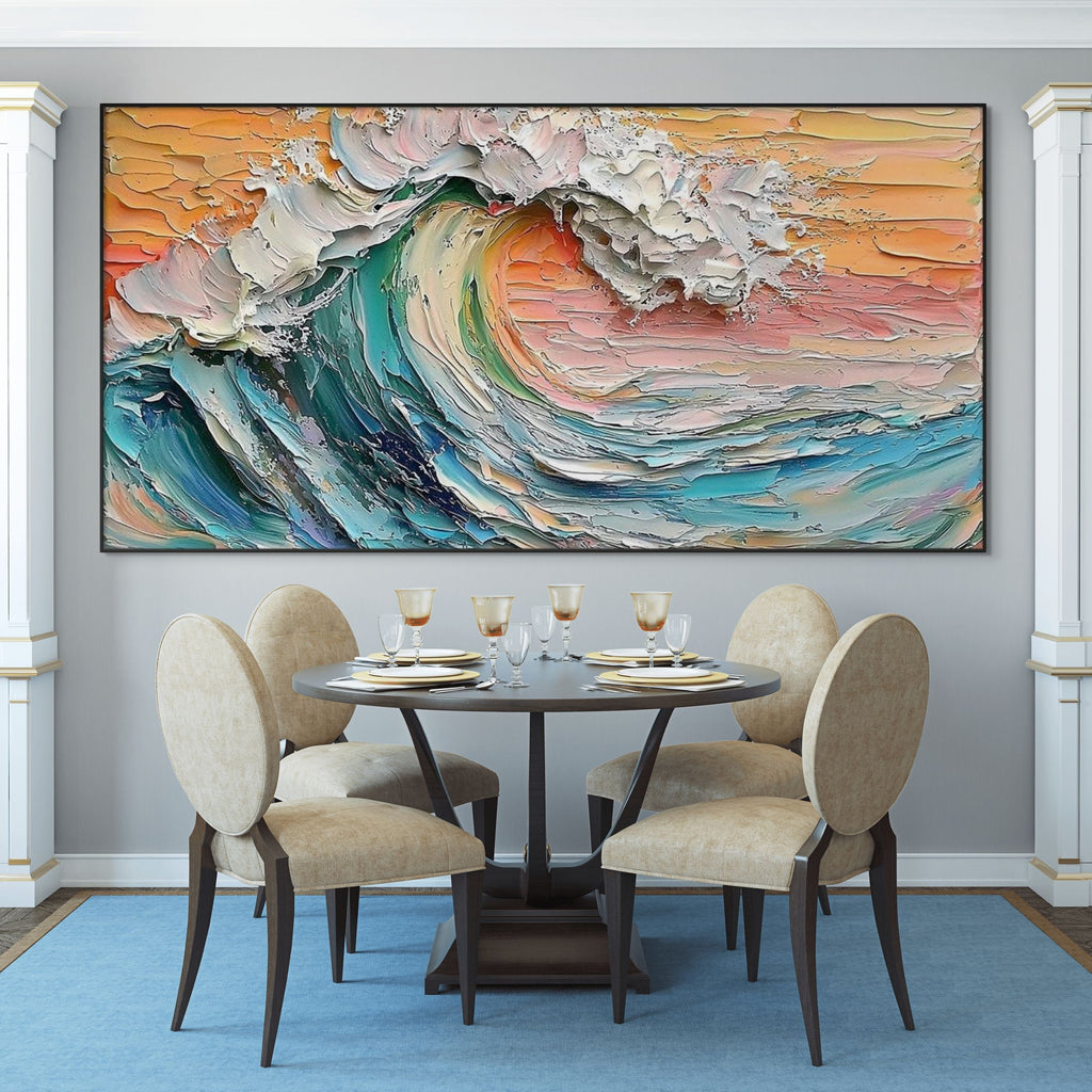 SUNSET SURGE: Textured Impasto Ocean Wave Sunset Canvas