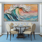 SUNSET SURGE: Textured Impasto Ocean Wave Sunset Canvas