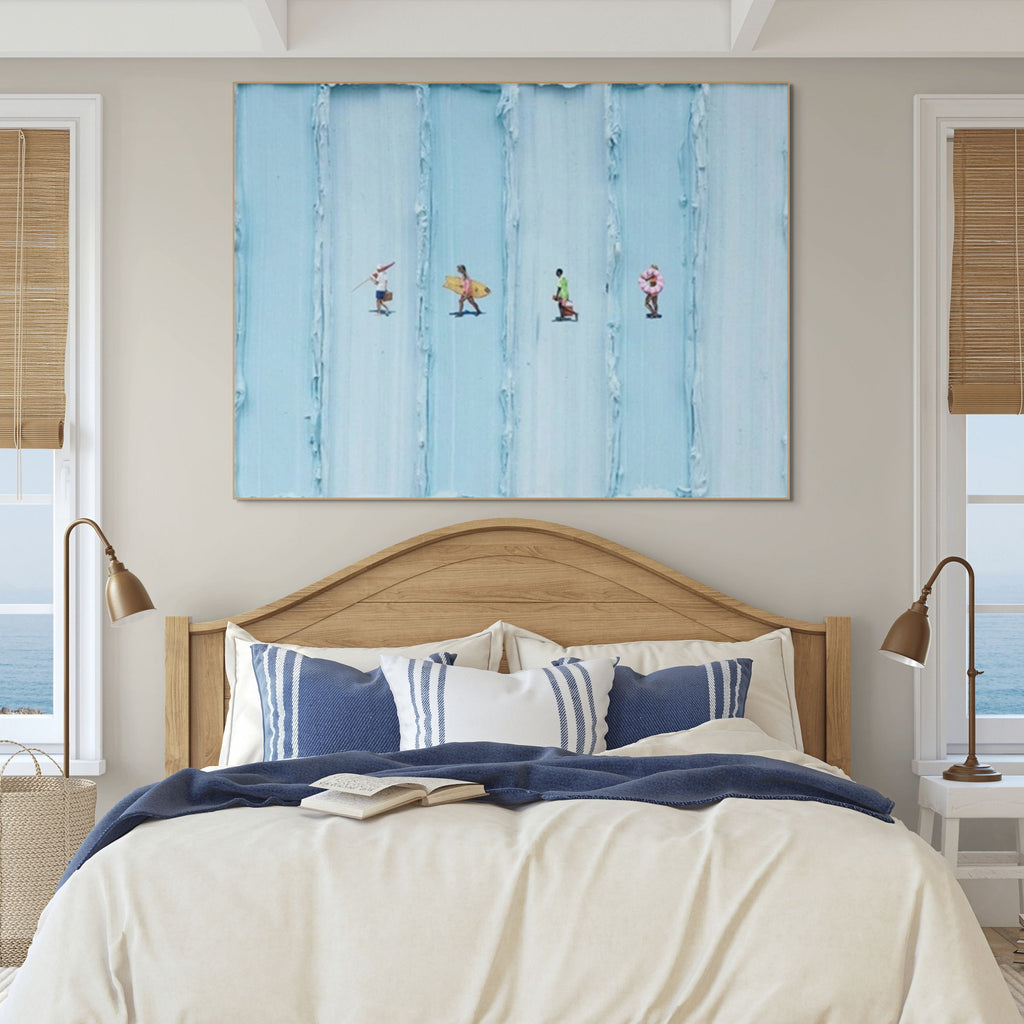 SURF STRIPES:Minimalist Textured Impasto Calm Beach Painting