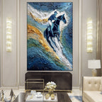 SURGE OF POWER: Textured Impasto Equestrian Art Horse Rider Thunder Force