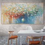 SYMPHONY IN BLOOM: Impasto Fiery Oranges Tranquil Blues Explosion Canvas