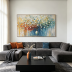 SYMPHONY IN BLOOM: Impasto Fiery Oranges Tranquil Blues Explosion Canvas